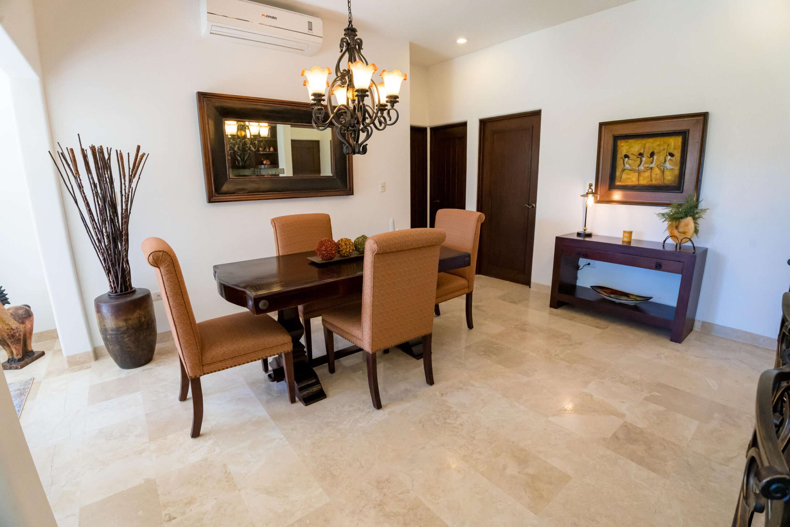Los Cabos Villa La Estancia Luxurious 2-bedroom, 3-bath full-ownership residence located within one of only two beachfront resorts on Medano Beach in Cabo San Lucas. This spacious unit features a fully equipped kitchen with stainless steel appliances and pantry, opening to a comfortable living and dining area. The expansive primary suite offers a king bed, sitting area, workspace, and spa-style bath with Jacuzzi tub, walk-in shower, and double vanity. Guest bedroom includes two queen beds and en-suite bath. Both bedrooms and living area open to a large terrace with garden and ocean for sale