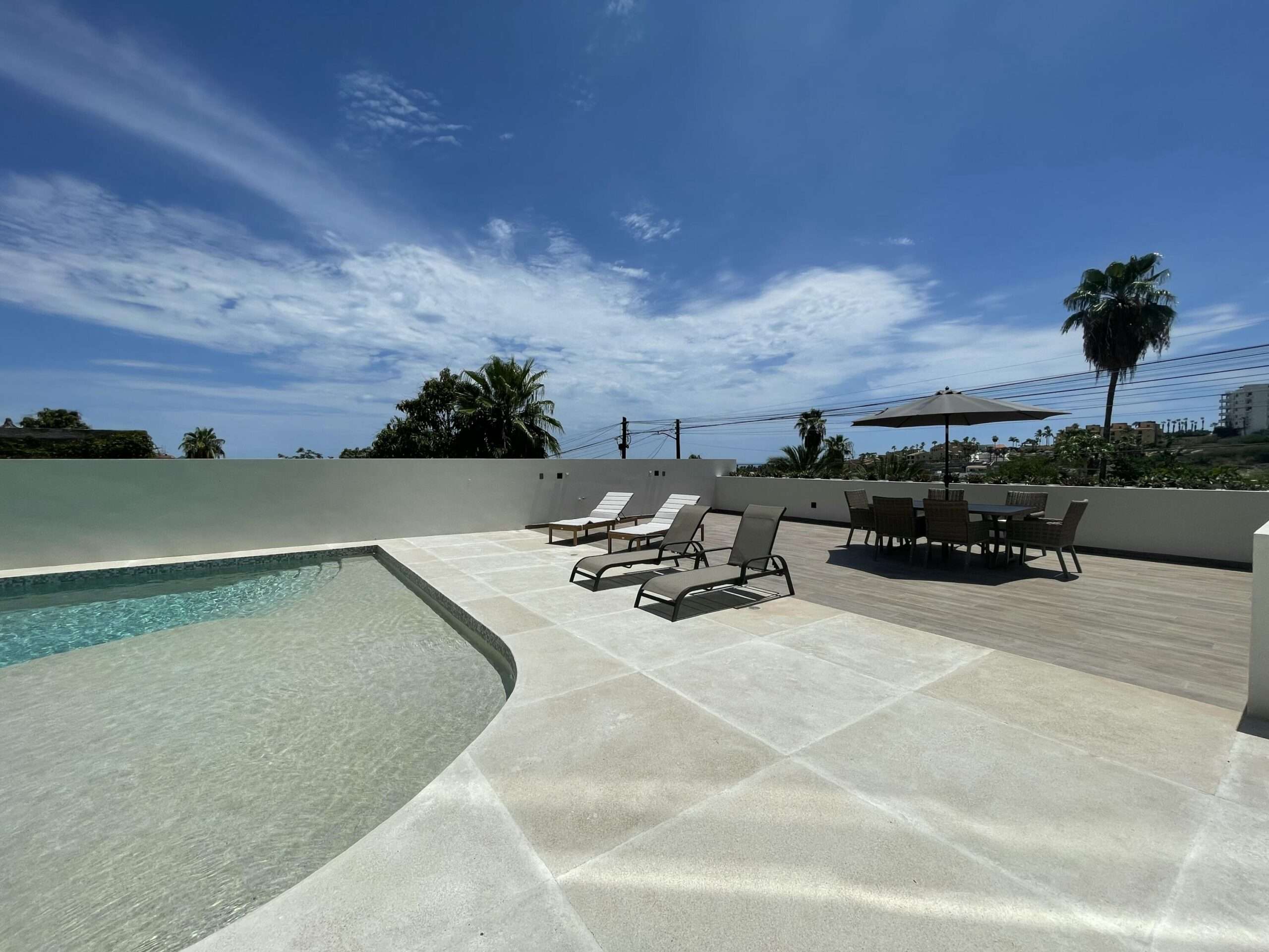 Los Cabos El Encanto El Encanto de La Laguna Del Sol 202 is located in a luxury boutique beachfront community that provides a peaceful environment yet is just a 10 minute drive to Downtown San Jose del Cabo. Del Sol 202 is a beautifully furnished condo, has 2,428 sq ft of interior living space and 627 sq ft of covered terrace and includes a one car garage. It offers a spacious floor plan with high ceilings, wood beams, high-end appliances, and granite counters. It has 3 bedrooms, 2.5 bathrooms. Just a 3-minute walk to a secluded sandy beach. Resort-style amenities available only to the 24 condos in Phase II, include an infinity-edge pool, jacuzzi, and a swim-up palapa bar with BBQ area. Optional membership is available to a private oceanfront beach club featuring an on-site restaurant, gym and pool. for sale