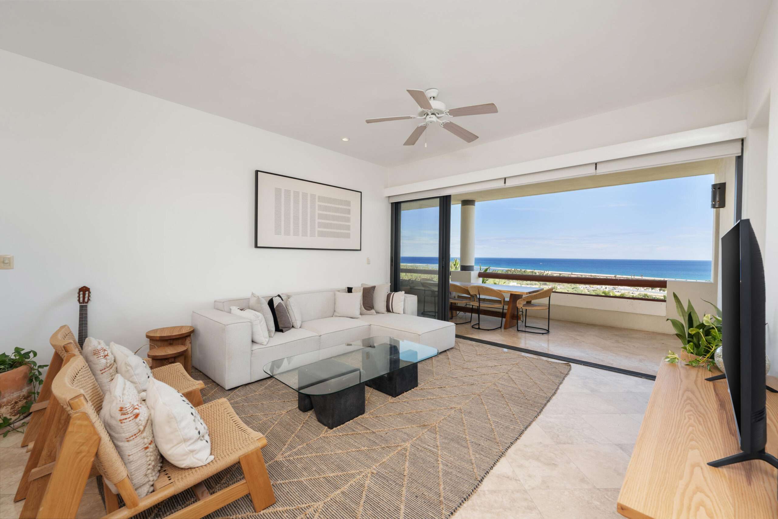 Los Cabos El Encanto El Encanto de La Laguna Del Sol 202 is located in a luxury boutique beachfront community that provides a peaceful environment yet is just a 10 minute drive to Downtown San Jose del Cabo. Del Sol 202 is a beautifully furnished condo, has 2,428 sq ft of interior living space and 627 sq ft of covered terrace and includes a one car garage. It offers a spacious floor plan with high ceilings, wood beams, high-end appliances, and granite counters. It has 3 bedrooms, 2.5 bathrooms. Just a 3-minute walk to a secluded sandy beach. Resort-style amenities available only to the 24 condos in Phase II, include an infinity-edge pool, jacuzzi, and a swim-up palapa bar with BBQ area. Optional membership is available to a private oceanfront beach club featuring an on-site restaurant, gym and pool. for sale