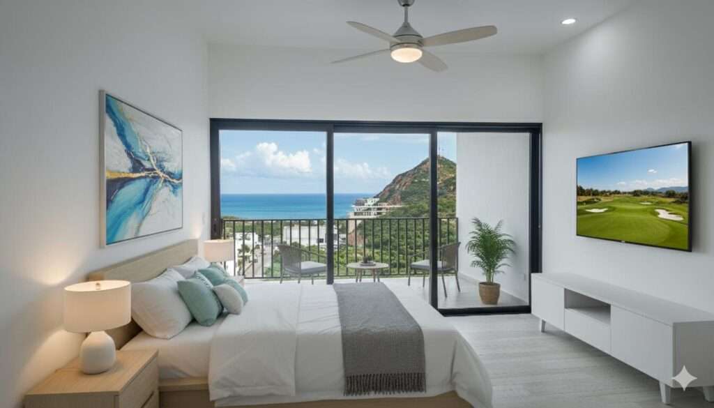 Los Cabos Breeze Of Cabo Discover the charm of Ground Floor Unit #103 at Breeze of Cabo, located in the sought-after Sunset area of Cabo San Lucas.This modern 2-bedroom, 2-bathroom condo features a spacious private patio — perfect for enjoying the warm weather and outdoor living. , the unit includes underground parking and access to a shared rooftop with a swimming pool and panoramic ocean – Camino a la Antigua 103B, San Jose Corridor, BS