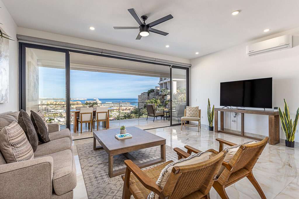 Los Cabos Cora Penthouse M301, a contemporary 3-bedroom, 3.5-bathroom residence in Cora, a boutique collection of modern condominiums located within the prestigious Club Campestre golf community in San Jose del Cabo. This penthouse offers an ideal balance of elegant design, flexible living, and resort-style amenities in one of Los Cabos' most desirable gated neighborhoods.With its clean, all-white architectural style, M301 is a blank canvas ready to be transformed into your personal sanctuary or designed as a high-end investment property. The layout includes a spacious open-concept living area filled with natural light, a cozy TV room, a laundry room, and high-quality hurricane-rated windows an upgrade that enhances both safety and energy efficiency.Outside, the Cora community is surrounded by beautifully desert landscaped gardens and tranquil water mirrors that reflect the sky, offering a unique sense of privacy and calm. Just upstairs, your private rooftop terrace awaits, with sweeping – Camino de las pilas, Cabo San Lucas, BS