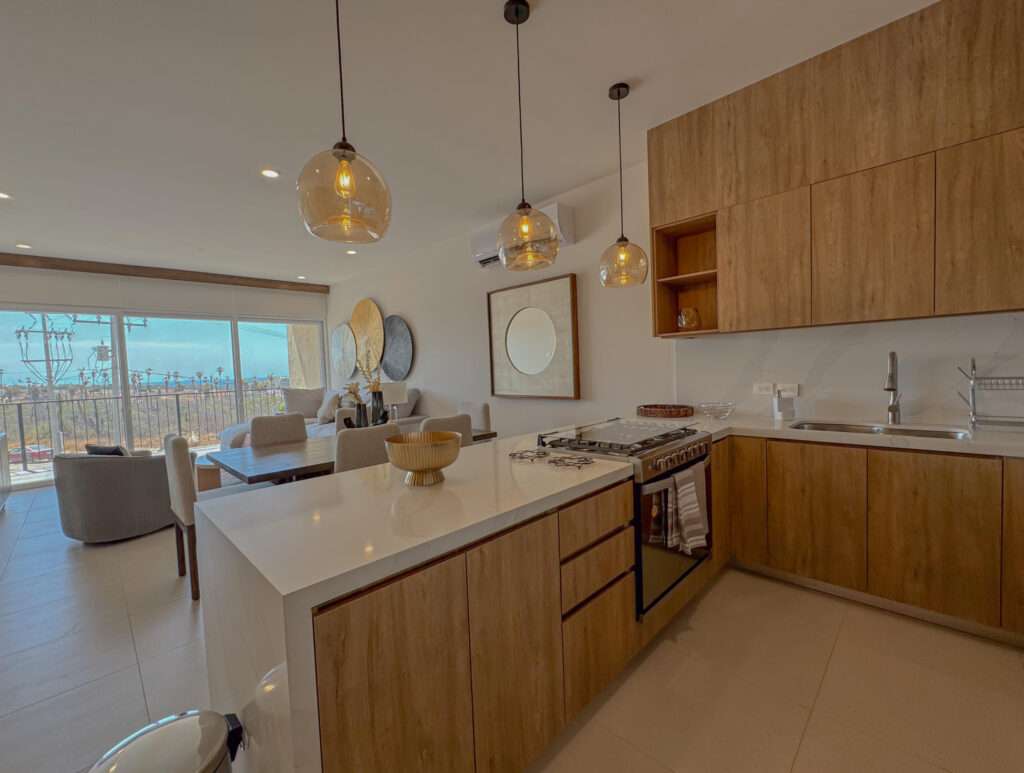 Los Cabos Villas Del Sol Great location, close to all amenities in Cabo San Lucas, walking distance to Medano Beach and to the CSL Marina, restaurants, bars, shops, supermarkets and all vibrant life in Cabo! This 115 m2 (1240 sqft) under AC condo has ceramic floor tiles, high vaulted ceilings, lots of natural light, back terrace with sink, electric water heater, AC mini splits and ceiling fans on each room, hardwood kitchen with propane stove, laundry closet, large living area, one parking space. Villa del Sol is a boutique gated community of only 22 private residencies with common palapa and pool area. Low HOAs. Walk everywhere, enjoy Cabo! – Condo Cuatrovientos, Cabo Corridor, Cabo Corridor, BS