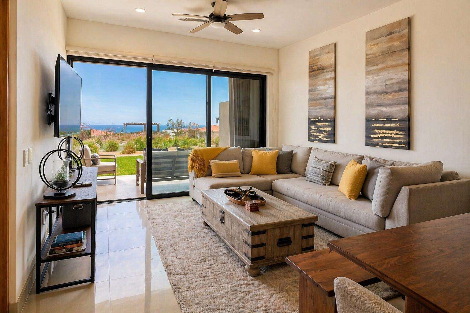 Los Cabos Cora Turnkey and beautifully furnished, CORA Sunrise D202 offers effortless luxury living in the highly sought-after Club Campestre community of San JosΓ© del Cabo. This 3-bedroom, 3.5-bath residence showcases a bright open-concept design with a modern kitchen, oversized island, and spacious living and dining areas that flow seamlessly onto a large private terrace through floor-to-ceiling sliding glass doors--perfect for indoor-outdoor entertaining.Each bedroom is thoughtfully designed for comfort and privacy, complemented by contemporary finishes and stylish bathrooms throughout. Expansive outdoor living spaces invite you to relax and enjoy the serene surroundings.Residents of CORA Sunrise enjoy resort-style amenities, including a pool, fitness center, jacuzzi, kids' area, and 24/7 gated s rity. Ideally located just minutes from world-class golf, pristine beaches, dining, and the vibrant Art District, this property is perfect as a full-time residence, vacation getaway, or investment opportunity. for sale