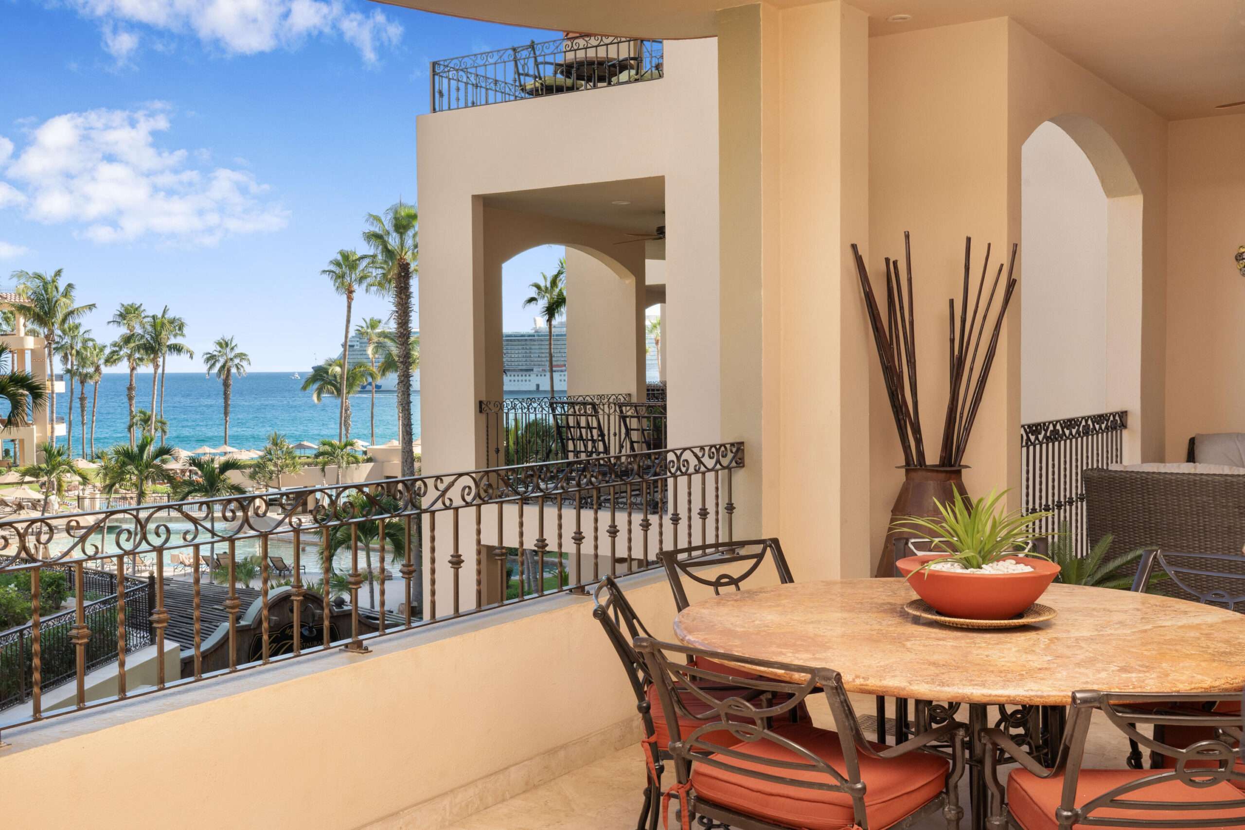 Los Cabos Marea Los Cabos Located in the exclusive Marea development, this 1,480 sq. ft. condo offers the premier downtown Cabo San Lucas lifestyle just 500 meters from Medano Beach. The contemporary, open-concept design features three spacious bedrooms--each with its own private balcony--and floor-to-ceiling windows that flood the sleek, white-cabinetry kitchen and living areas with natural light. This turnkey property is a lucrative opportunity for investors, coming fully furnished, equipped, and ready for immediate rental income with no renovations required. Residents enjoy premium community amenities, including 24/7 security, a lobby, a gym, and a sparkling pool. The standout rooftop terrace, with a jacuzzi , provides the perfect vantage point to take in the city for sale